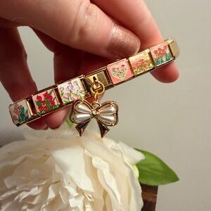 Floral Garden Italian Charm Bracelet with Pearl Bow Charm